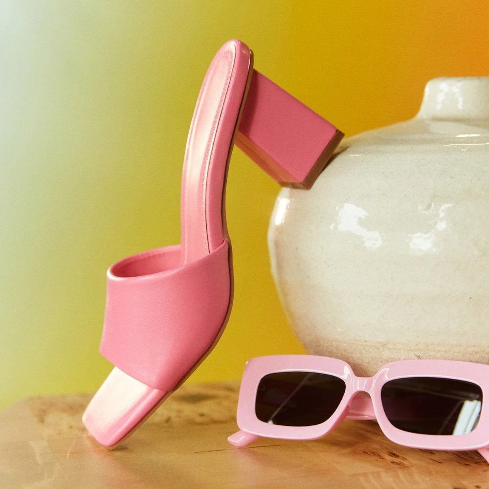 NEW Bubble Gum Barbie Pink PU Faux Leather Easy Slip On Block Heel Mules Sandals
